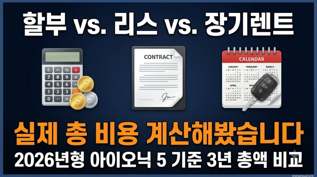 전기차 할부 vs 리스 vs 장기렌트 실제 총비용 비교 — 아이오닉5 기준 3년 계산 2026