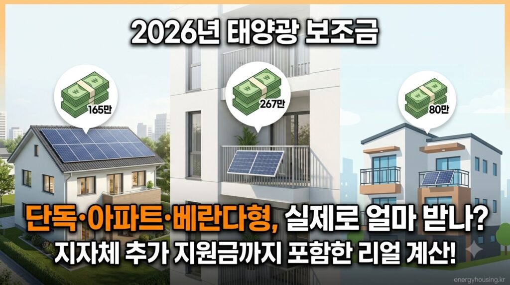 태양광 보조금 2026 완전 정리 — 단독주택·아파트·베란다형 실제 수령액과 지자체 추가지원 신청방법