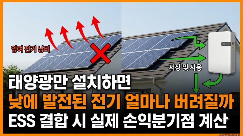 태양광만 설치 vs 태양광+ESS 조합 비교 — 잉여전력 낭비·심야절감·회수기간 실제 계산 2026